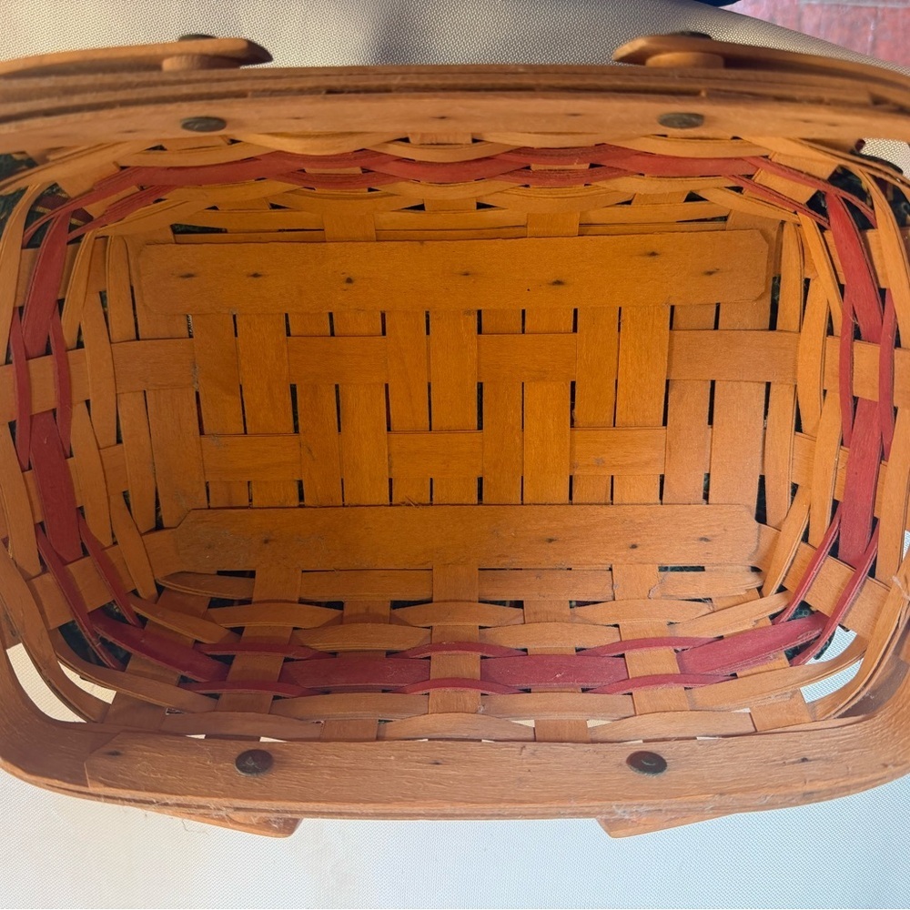 Longaberger Handwoven Oblong Basket with Natural and Red Accents 1996 VINTAGE